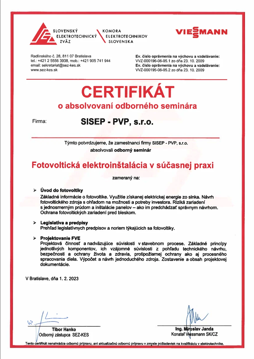Certifikát fotovoltaika